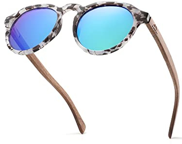 AMEXI Holz Sonnenbrille, Herren Damen Polarisierte Sonnenbrille mit UV400 Schutz - Der Rahmen aus Walnuss Holz - CN8048