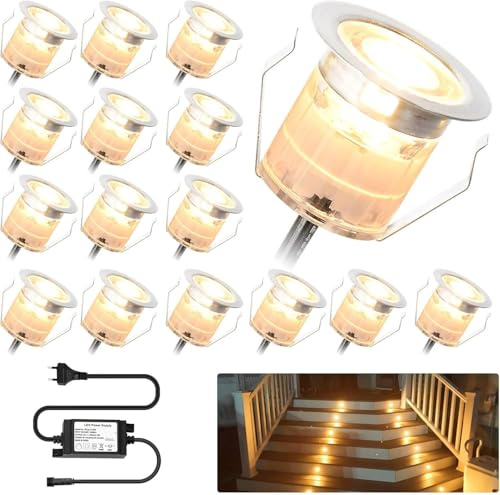 SUBOSI 16er LED Einbaustrahler Bodeneinbauleuchte 0.6W Ø30mm IP67 wasserdichtled Einbauleuchte Terrasse Küche Garten Led Lampe Warmweiß