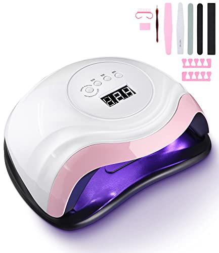 Birshe 168 W Lampada per Unghie, Lampada a LED UV per Manicure e Pedicure 36 LED Lampada UV Unghie Professionale con Automatico Sensore Display 4 Timers da10s 30s 60s 99s (Elegant-White Pink)