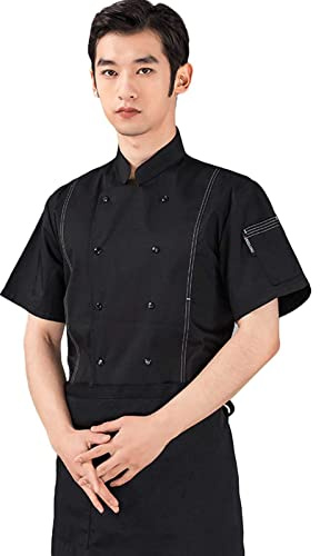 DNJKH Uomo Donna Giacche da Chef Traspirante Uniforme Professionale Manica Corta, Abbigliamento da Lavoro di Alta qualità