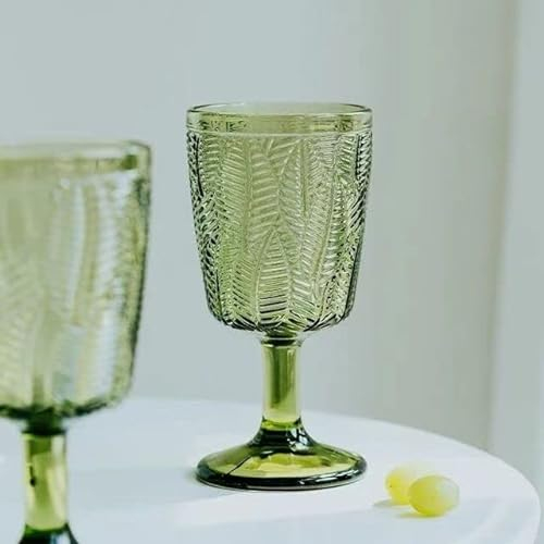 UANGLI Vintage Goblet French Green Leaf Cup Glass Water Glass Red Wine Glass Goblet Drink Cup