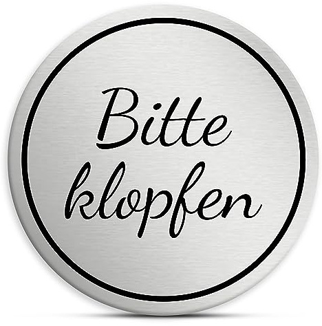Bitte klopfen Schild rund, 7cm in silber | selbstklebendes Türschild aus Acryl, wetterfest und UV-beständiges Hinweisschild