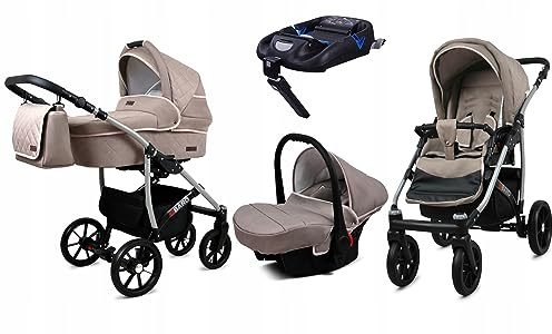 BabyLux® Kinderwagen Set 4 in 1 - Qbaro - incl. Babywanne, Buggy Sportsitz, Auto-Babyschale, ISOFIX-Basisstation - Autositz - Kinderwagenset - Kombikinderwagen mit Wickeltasche usw.