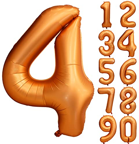 Ballon d'anniversaire en forme de chiffre 4 - Orange - Ballon géant en aluminium - Mylar - Pour mariage, fête prénatale, anniversaire de mariage - Décoration de fête d'anniversaire pour fille et