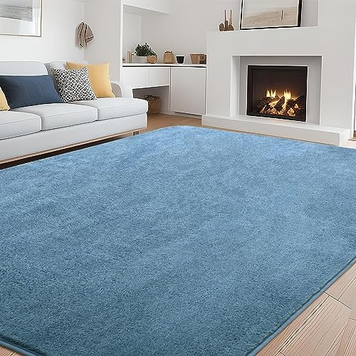 Rururug Wohnzimmer Teppich 300x200 cm Mikrofaser Kurzflor Weich Flauschig, Modernes Groß Waschbar Carpet Rugs for Living Room, Blau