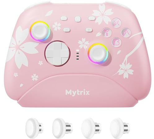 Mytrix Wireless Pro Controller mit Ladestation, rosa Bluetooth-Controller mit Hall-Effekt-Joysticks/Hall-Trigger (kein Drift) für Nintendo Switch, Windows PC iOS Android Steam
