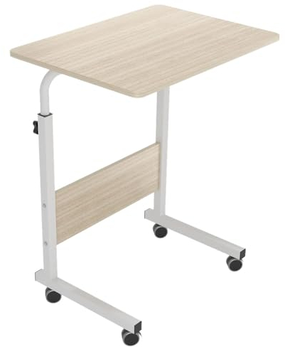 smallrun Mesa portatil Ordenador Escritorio con Ruedas 60 * 40CM Mesa Auxiliar de Altura Ajustable para Dormitorio (Arce Blanco)
