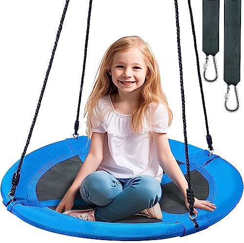 TURFEE Kid Nest Swing Seat 40 Saucer Tree Swing Set for Children Indoor Outdoor,700Lb Weight Capacity, 900D Oxford Waterproof,Hanging Straps Swings for Kids& Adults Playground,Backyard(Blue)