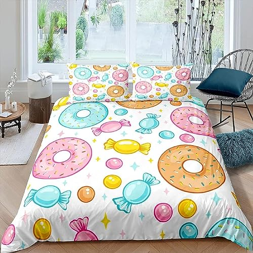 Set Copripiumino Matrimoniale 260x240 Ciambella Biancheria da Letto in Morbida Microfibra Stampa 3D Ragazza Carina Copripiumini con Cerniera + 2 Federe, B2189