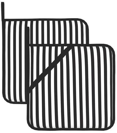 YYHHAOFA Lot de 2 maniques carrées à rayures noires et blanches 20,3 x 20,3 cm : épais et durable, anti-brûlure et isolant thermique