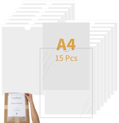 COSHEHKG 15 Stück Selbstklebetasche, Klarsichthüllen A4 Klarsichtfolien Extra Groß 32x23.5cm Ordner Etikettenhalter Selbstklebend