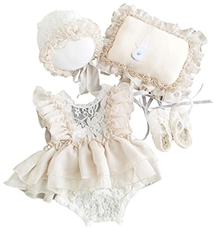 Felenny Newborn Photography Prop Clothes Baby Girl Photo Outfits Romper Hat Pillow Shoes Set Baby Girl Photo Costume Outfits for 0-1 Month Baby