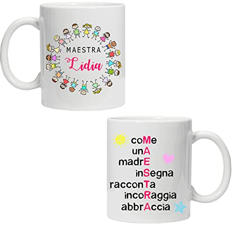 Little Floki Tazza personalizzata con nome Maestra - Idee Regali Maestra Personalizzati - Regalo Scuola (3 Tazze)
