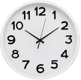ROCKING GIFTS Orologio da parete rotondo in plastica bianca e nera con meccanismo silenzioso, decorazione murale moderna e minimalista, 30 cm