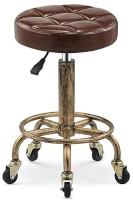 Drehhocker auf Rollen, runder Rollhocker, strapazierfähig, Salon-Massage, 360° drehbar, Salonhocker mit Rollen, drehbarer Rollhocker (Farbe: Braun)