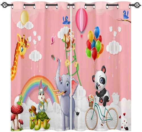 ANHOPE Safari Elefant Panda Giraffe Gardinen Blickdichte Thermo Vorhänge mit Ösen Kinder Jungen Mädchen Vorhang Blackout Curtain Wohnzimmer Schlafzimmer Verdunklungsvorhänge 2er Set H 160 x B 107 cm