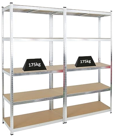 PROREGAL Mega Deal 2X Etagère Robuste Gorilla | HxLxP 200x100x50cm | Capacité de Charge 175kg | Galvanisé | Étagère de Garage, étagère de Rangement, Stockage, rayonnage