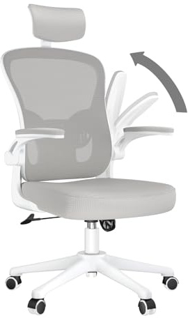 rattantree Bürostuhl, Ergonomischer Schreibtischstuhl mit Verstellbarer Kopfstütze, Armlehnen und Lendenwirbelstütze, Höhenverstellung, Atmungsaktiver Rückenlehne, Drehstuhl für Büro, Grau