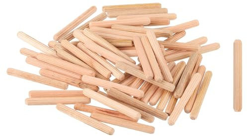 QUARKZMAN 50Pcs 1/4 x 2 Chevilles en Bois, Tiges de Chevilles en Bois, Chevilles Cannelées pour Meubles en Bois, Projets d'Artisanat, Bricolage