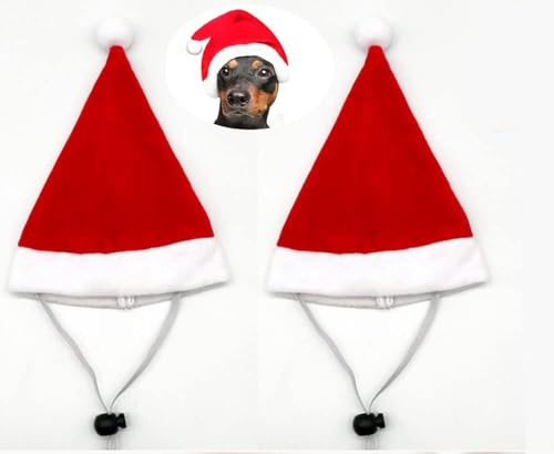 Bonnet Noel Chien, 2 Pièces Chapeau de Père Noël Réglable pour Chien Chat, Chapeau Noel pour Chat Chien, Bonnet pour Chien, Accessoires de Noël pour Animaux de Compagnie, pour Animaux de Compagnie