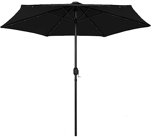Annlera Garten-Sonnenschirm mit LED-Leuchten Balkonschirm Marktschirm Outdoor-Schirm Tischschirm Strandschirm Gartenmöbel Wasserdicht und Sonnenschutz Moderne Design Schwarz 270x236 cm