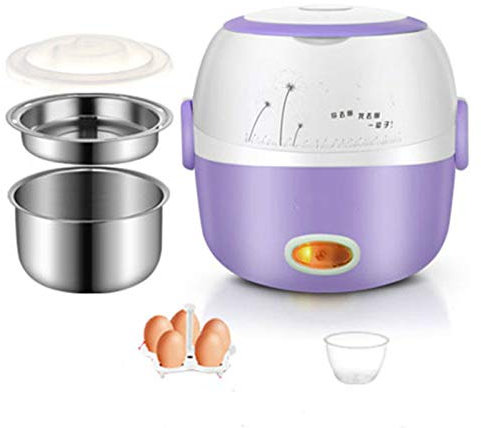 Rice Cooker, Electric Lunch Box Portable Food Lunch Heater Rice Steamer Cooker with Stainless Steel Containers Egg Steamer Rack And Measuring Cup for Office School
