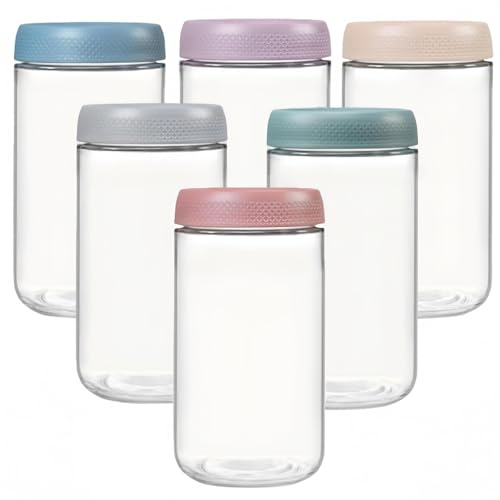 Siocok 6 Pack 12oz Glass Jars with Lids, with Screw Lid Reusable Small Mason jars Overnight Oats Jars, Glass Candy Canning for Food Prep, Yogurt, Spice,Fruit, Sauce, Cereal, Snacks