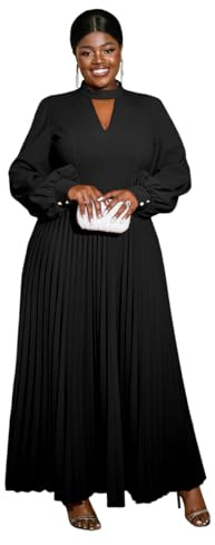 AOMEI Women's Spring Plus Size Long Sleeve A Line Pleated Maxi Dress Ladies Cutout Mock Neck Wedding Guest Church Dresses