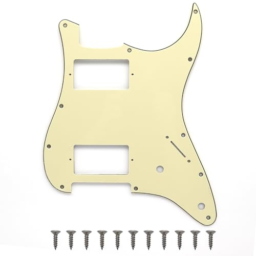 Strat Pickguard HH (2 Humbucker) Pick Guard 11 Hole ST/Strat Style Pickguard for USA/Mexico Stratocaster/Strat Modern Style Guitar Parts, 3-lagig with Screws (Cream)