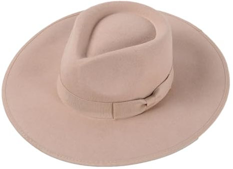 WDCDYQDH Klassischer Fedora-Hut aus Wolle für Damen, Herbst und Winter, Filzhut (Beige, Einheitsgröße)