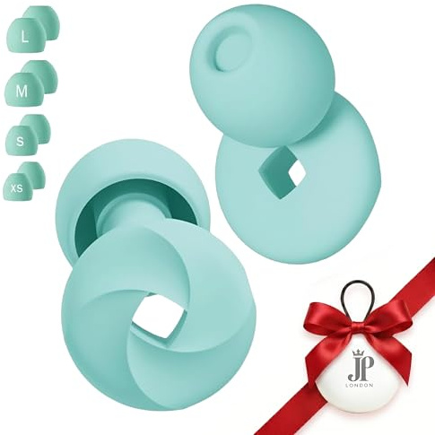 JP LONDON Ear Plugs for Sleep – 33dB SleepSeal™ Silicone | Side Sleepers, Snoring & Travel | 4 Sizes XS/S/M/L | Reusable with Carrying Case – Turquoise