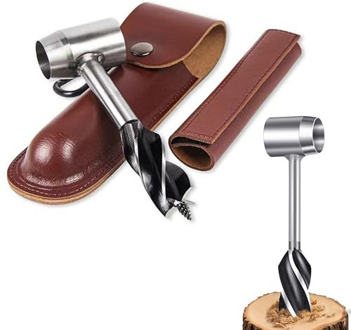 Bushcraft Handbohrmaschine für Holz: Bushcraft Bohrer Set，Handbohrer Überlebensbohrer mit Holster für Camping, Bushcraft, Outdoor Survival