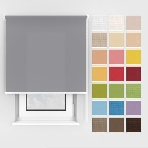 Estika Rollo mit Bohren Deckenmontage und Wandmontage, Breite: 120 cm, Höhe: 220 cm, Farbe: Grau 2, 25 Stoff Farben, Fenster rollos für innen, Sichtschutz für Fenster und Balkontür