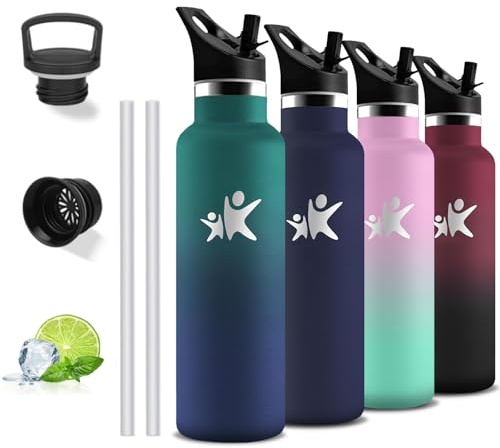 Botella Agua Acero Inoxidable, 750ml Botella Termica, sin BPA, Cantimplora con Pajita, A Prueba de Fugas, Cantimplora Acero Inoxidable con Filtro, Doble Vacío, Termo de Agua, para Senderismo, Viajar