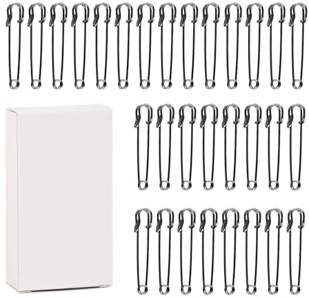 30 Stück Extragroß Sicherheitsnadel, Extragroße Sicherheitsnadeln Heavy Duty, Vielseitig Einsetzbar für Kleidung und Kunsthandwerk, Robustes Metall mit Glänzender, Schwarz (45mm, 60mm, 75mm) ﻿ ﻿