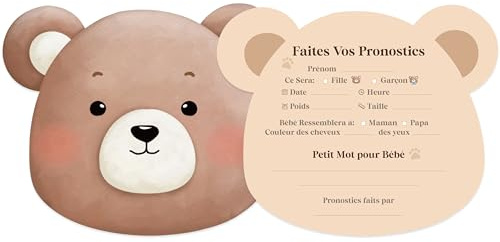 FloraVigo 12 cartes Pronostics Baby Shower en Français Ourson Mignon Gender Reveal pour Fête Prénatale Party Révélation du Genre Fille ou Garçon