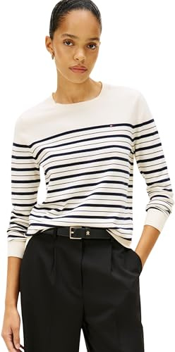 Tommy Hilfiger Jersey Mujer Jersey Fine con Cuello Redondo, Negro (Calico/Dark Night Navy Multi STP), M