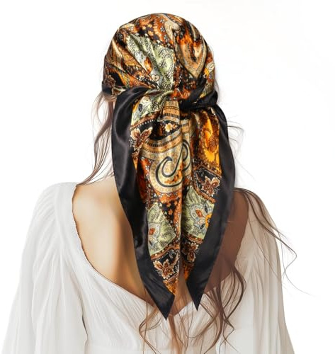 GUIZIYAO Faux Blume Bandana, Kopftücher für Damen, 90x90cm Kopftuch Damen Sommer, quadratisches satin-kopftuch, Glatter Seidenschal, Elegantes Halstücher, Headwear Geschenk für Frauen