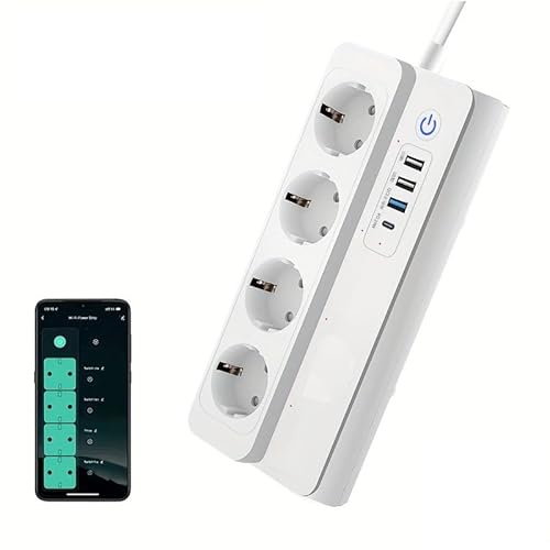 Smart WLAN Steckdosenleiste,Separat Gesteuert Schalter mit Mehrfachsteckdose,Stromverbrauch Messen,App-Steuerung,Kompatibel mit Alexa,Google Home,Nur 2,4GHz,16A,1.5M