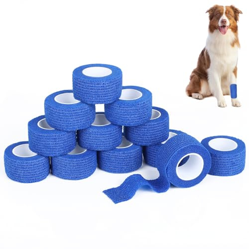 Cozary 12 Rotoli Bende Elastiche Autoadesive per Animali, 2.5 cm x 4.5 m Benda Elastica Coesiva, Ipoallergeniche, Impermeabili e Traspiranti, Non Tessuto Bandage per Gatto, Cane, Cavallo