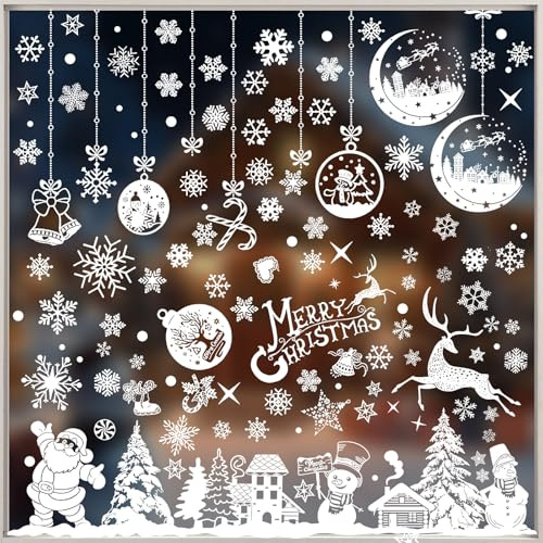 462 Stk Fensterbilder Weihnachten Wiederverwendbare Weihnachtsfenster Bilder Weiß Fenstersticker Weihnachten für Weihnachtsdeko Fenster