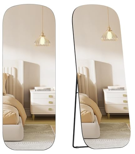 SONGMICS Full Length Mirror, 160 x 50 cm, Rounded Rectangle Full Body Floor Mirror with Stand, Aluminium Alloy Frame, Tempered Glass, for Bedroom, Dressing Room, Ink Black LFM029B01