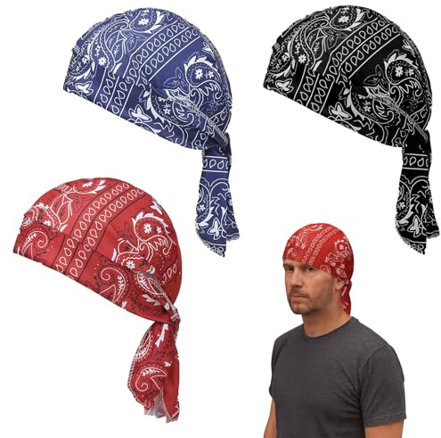 Huybaa Lot de 3 bandanas pour hommes et femmes, foulard cheveux femme,Lot Bandana,hip-hop - également comme mouchoir,nylon Paisley foulard Cowboy Bandana2