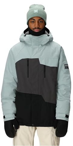 686 Men's Geo Insulated Jacket - Breathable Thermal Clothing with Asymmetrical Look - Water & Weather Resistant - Dusty Marine Colorblock, Medium