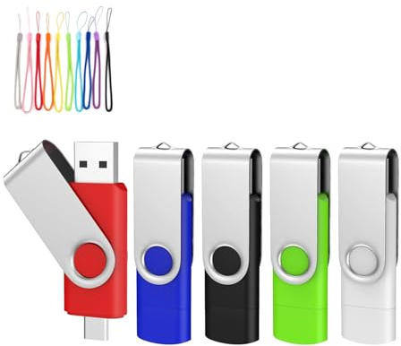 Yaxiny 5 Stück 128 GB Speicherstick USB C Flash Drive USB 2.0 Stick High Speed USB C Drive Dual OTG Pen Drive Ahornholz für TV, Auto, Smartphones, PC, Laptop