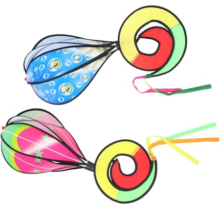 BAZEITFLOW 2pcs Hot Air Balloon Pendants Outdoor Hanging Decor Pvc Cloth Material Colorful Chic Style Eye-catching Rotating Wind Spinners for Yards Outdoor Use Color