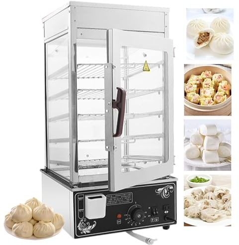 WhFKLca Vaporiera Commerciale per Panini da 1200 W (5 Strati), Scaldavivande Elettrico in Acciaio Inossidabile, Intervallo di Temperatura 30~110 ℃, per Ristorante A Buffet del Negozio, ECC.