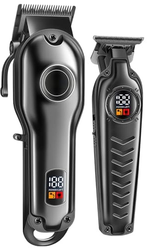 Clippers hår elektrisk retro display digital för salong användning, trimmer professionell sladdlös, med 8 längds tillbehör, 2 klippare inkluderar kammar, sax och USB-laddning, svart