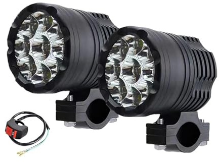 NCTPICLC Phares Auxiliaires À 9 LED Pour Feux Moto 12-80 V Haut/bas/stroboscope Longue Portée Pour Feu Antibrouillard Supplémentaire Pour Moto Motocross Phare(2pcs with Switch A)