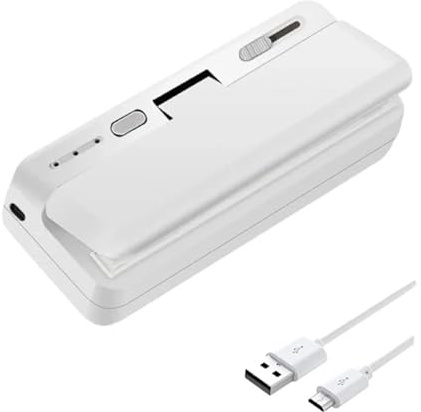Selladora al vacío, Mini Sellador De Bolsas Plástico, Máquina Sellado Térmico, Envasado Alimentos, Clip Mano Recargable,para conservar carne, pescado, frutas y verduras(White)